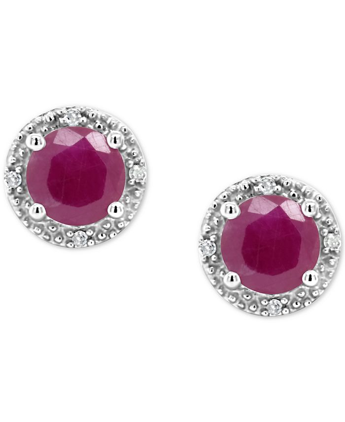 Macy's - Ruby (1-1/5 ct. t.w.) & Diamond Accent Stud Earrings in Sterling Silver