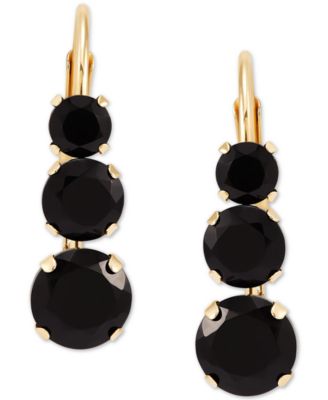 Onyx Graduated Leverback Hoop Earrings in 14k Gold