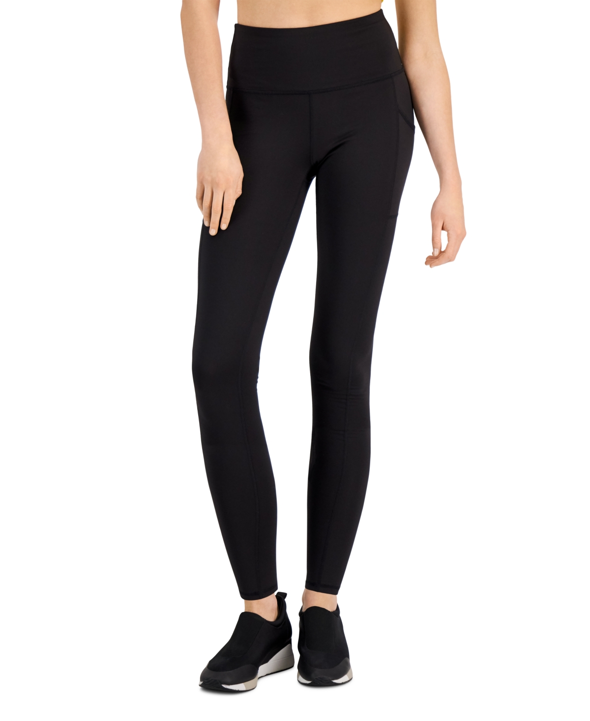 Shop Id Ideology Women's Compression Pocket Full-length Leggings, Created For Macy's In Deep Black