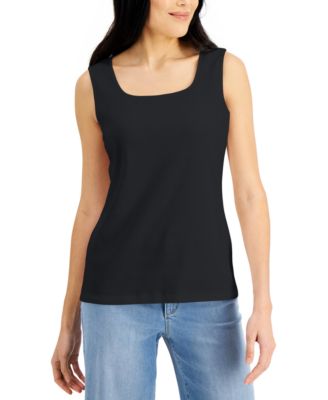 Karen Scott - Petite Cotton Square-Neck Tank Top
