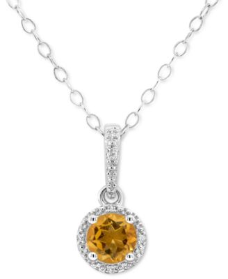 Rhodolite Garnet (1 ct. t.w.) & Diamond Accent Solitaire 18" Pendant Necklace in Sterling Silver (Also in Citrine, Blue Topaz, Peridot, Amethyst, & White Topaz)