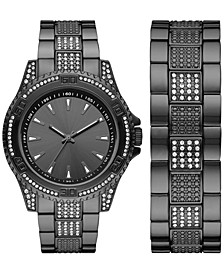 Men's Crystal Black-Tone Bracelet Watch 49mm & Bracelet Set