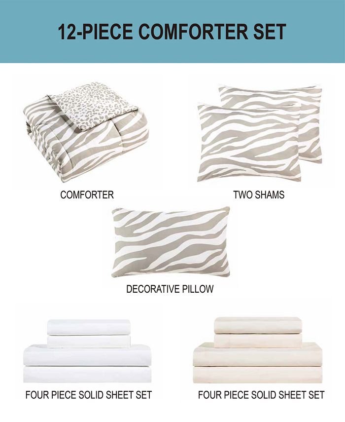 Keeco Nicole Zebra Reversible 12Pc. Queen Comforter Set, Created for Macy's Macy's
