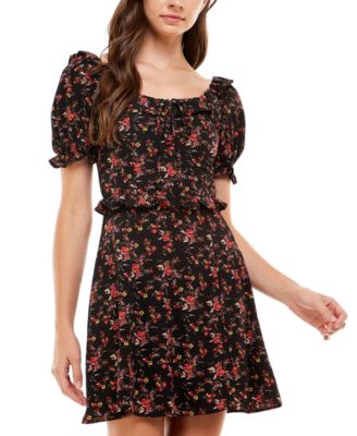 City Studios - Juniors' Floral-Print Back-Cutout Dress