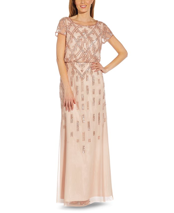 Adrianna Papell Beaded Blouson Gown - Macy's