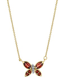 Rhodolite Garnet (3/4 ct. t.w.) & Diamond (1/20 ct. t.w.) Butterfly 18" Pendant Necklace in 14k Gold