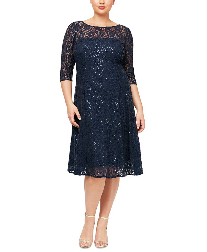 SL Fashions Plus Size Sequin Lace Dress - Macy's