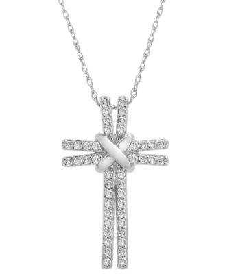 Macy's - Diamond Cross 18" Pendant Necklace (1/4 ct. t.w.) in 10k White Gold