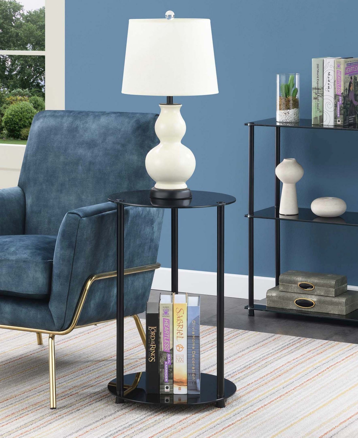 Convenience Concepts 15.75" Glass Designs2go 2 Tier Round End Table In Glass