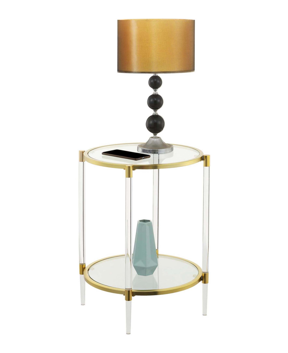 Shop Convenience Concepts Royal Crest 2 Tier Acrylic Glass End Table In Clear,gold-tone