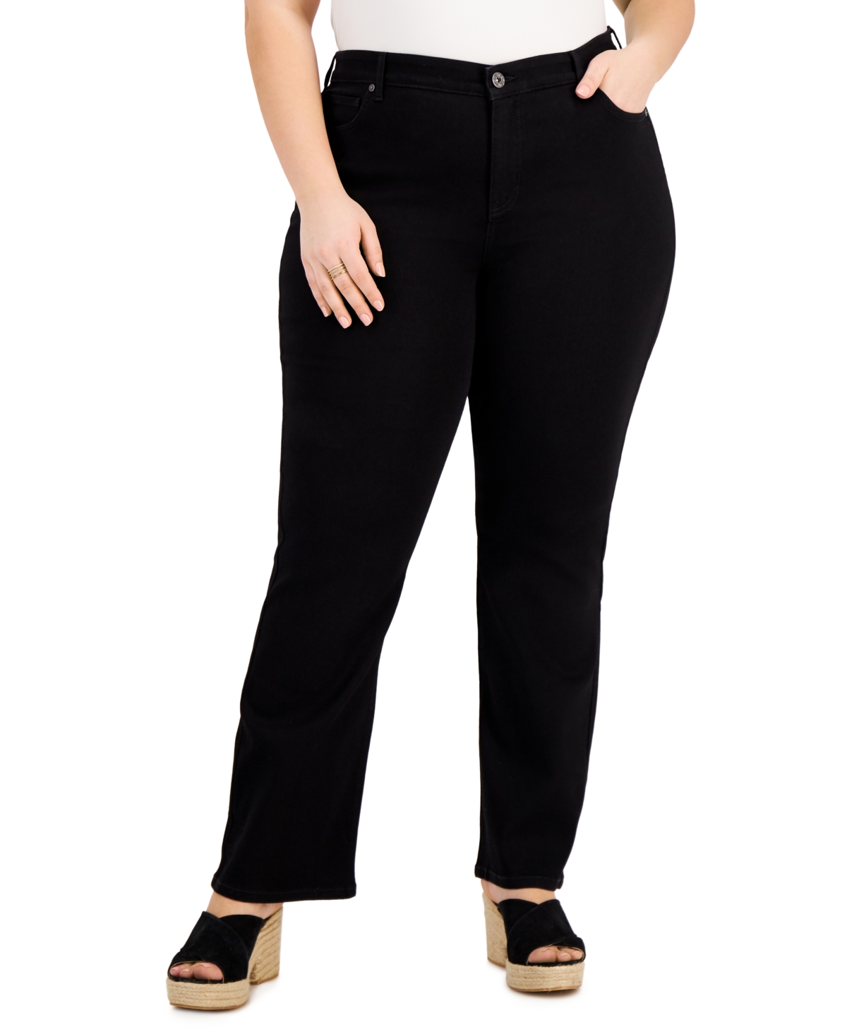 Style & Co Plus Size High-rise Cropped Capri Jeans, Created For Macy's In Deep Black