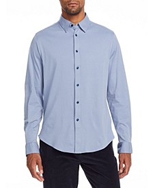 Men's Solid Liquid Knit Long Sleeve Button Up Shirt