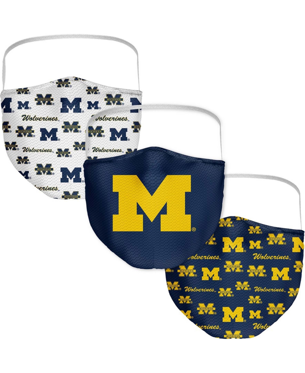 Multi Adult Michigan Wolverines All Over Logo Face Covering 3-Pack - Multi