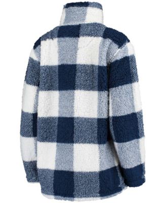 Women's Deep Sea Blue and White Seattle Kraken Plaid Sherpa Quarter-Zip Jacket