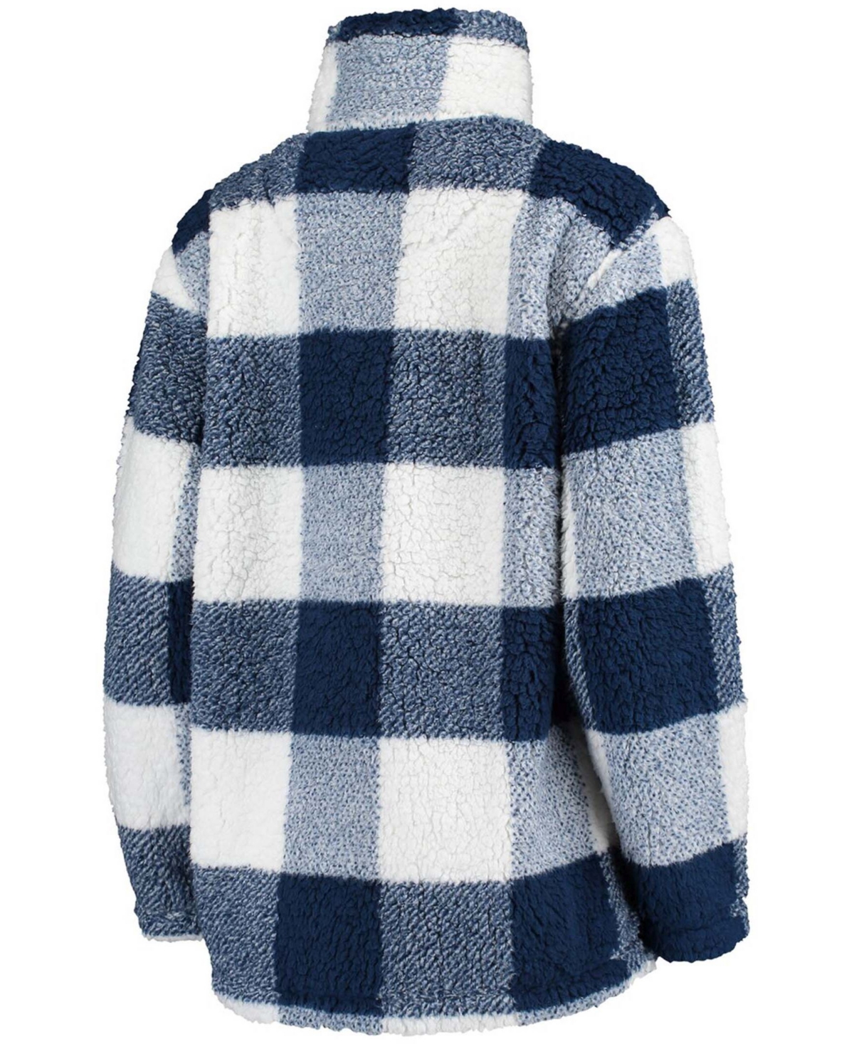 G-III 4HER BY CARL BANKS WOMEN'S DEEP SEA BLUE AND WHITE SEATTLE KRAKEN PLAID SHERPA QUARTER-ZIP JACKET 