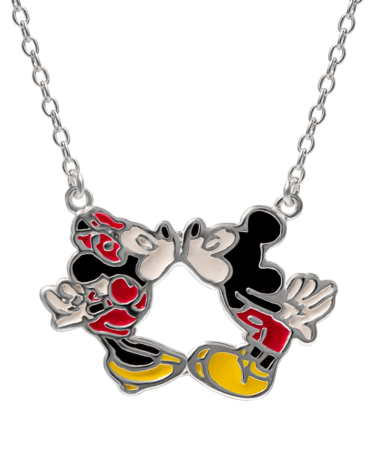 Kissing Minnie & Mickey Mouse 18" Pendant Necklace in Sterling Silver - Sterling Silver