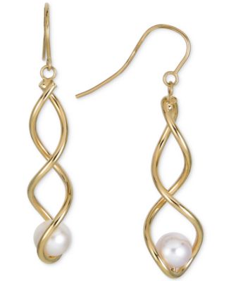 Macy's - Cultured Freshwater Pearl (7mm) Twisted Drop Earrings in 14k Gold-Plated Sterling Silver
