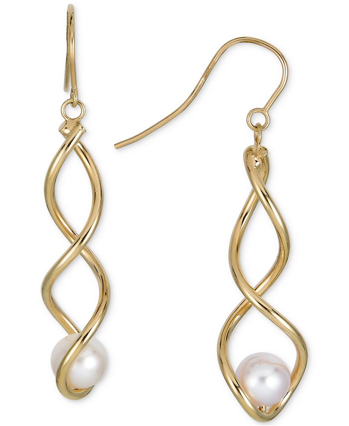 Macy's Cultured Freshwater Pearl (7mm) Twisted Drop Earrings in 14k ...
