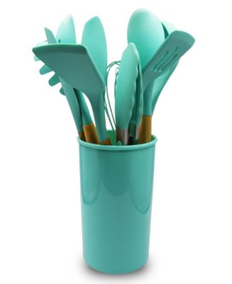 12Pcs Green Silicone Utensils with Wooden Handles Wholesale