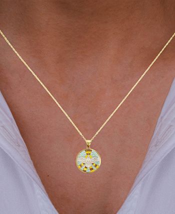 Macy's - Enamel Landing Dove 18" Pendant Necklace in 14k Gold
