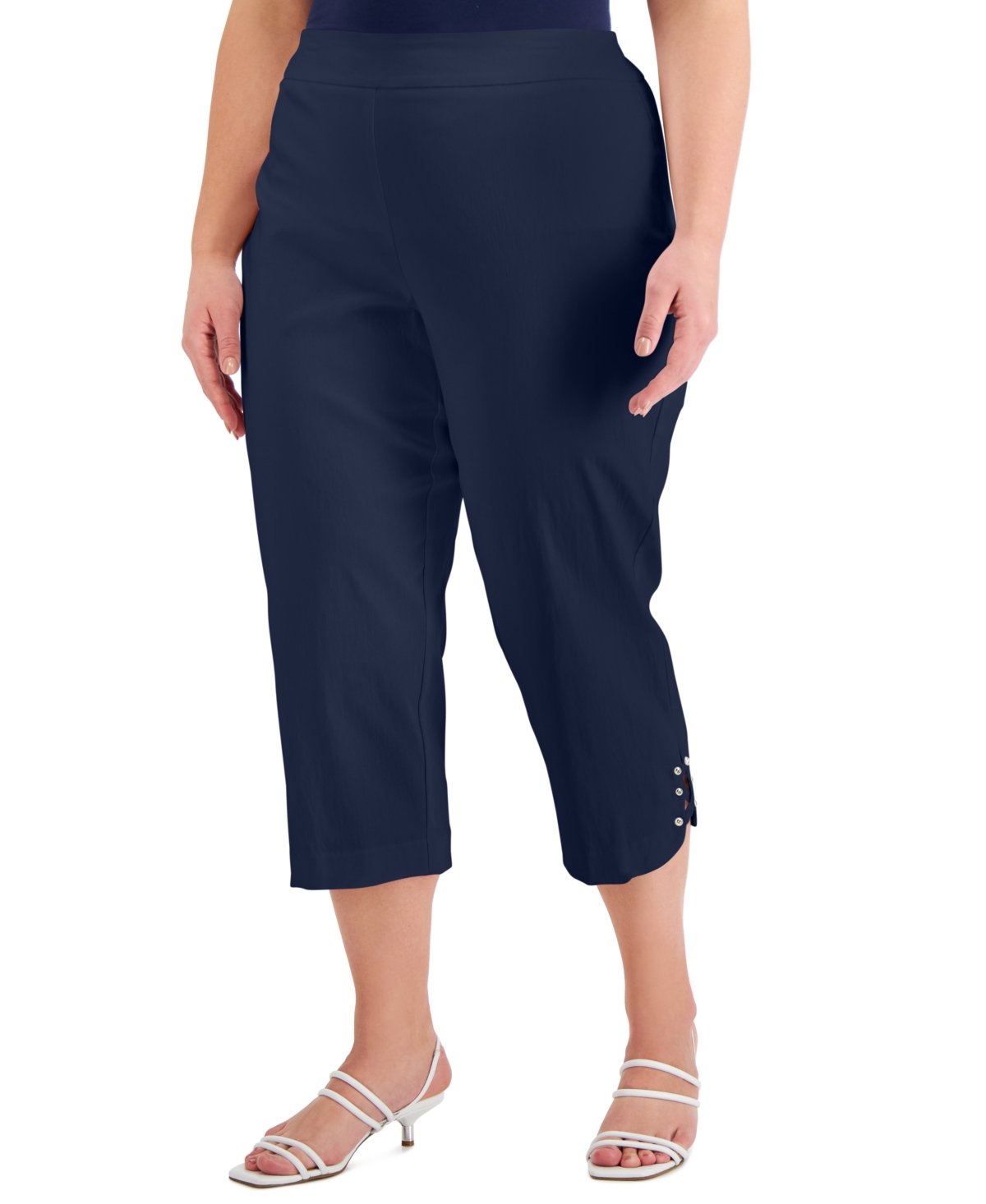 Jm Collection Plus Size Lattice-hem Capri Pants, Created For Macy's In ...