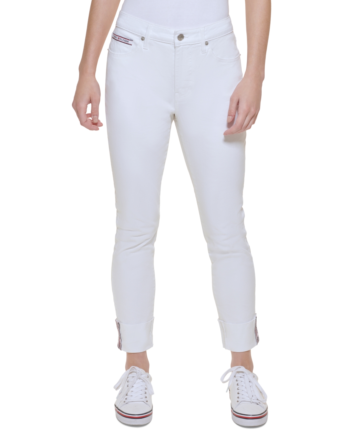 Tommy Hilfiger Women's Th Flex Hampton Cuffed Chino Straight-leg Pants,  Created For Macy's In Bright White