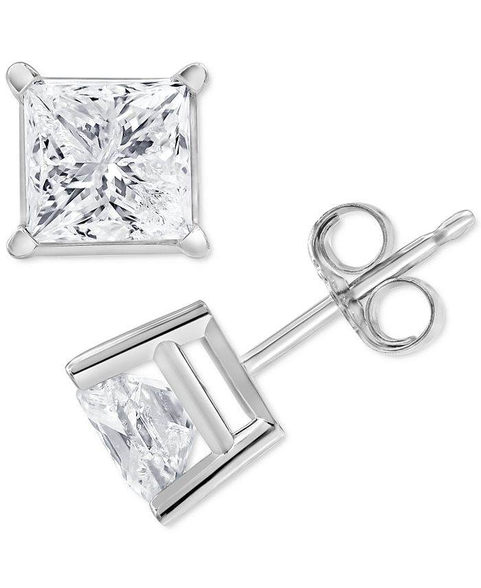 Macy's - Diamond Princess Stud Earrings (1-1/2 ct. t.w.) in 14k White Gold