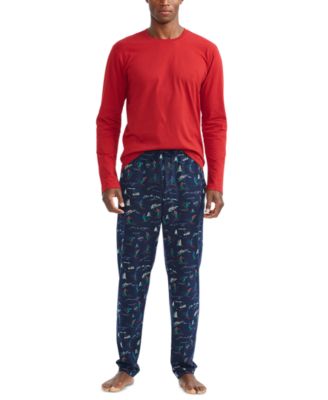 Men's 2-Pc. Solid Long-Sleeve Sleep T-Shirt & Printed Pajama Pants Set
