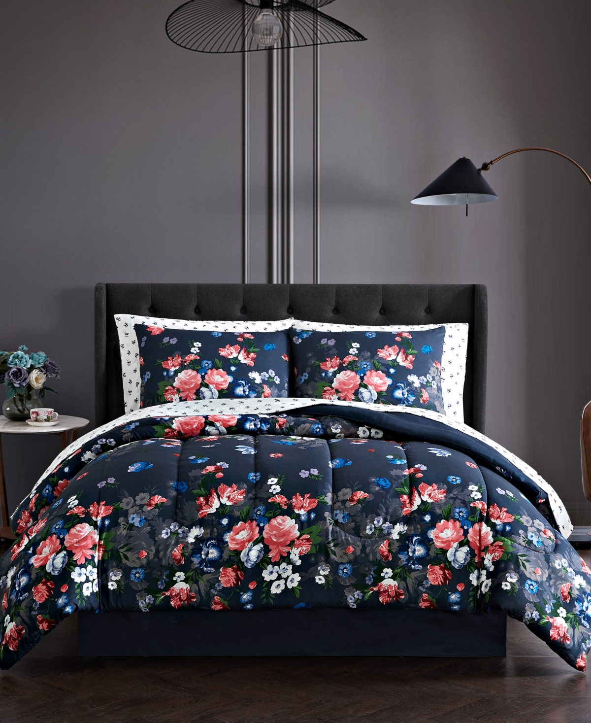 Hallmart Collectibles Marjane Reversible 8-pc. Queen Comforter Set Bedding In Navy Multi