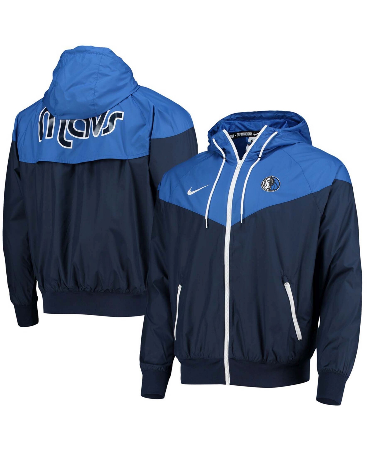 Men's Navy Dallas Mavericks 75Th Anniversary Courtside Windrunner Raglan Hoodie Full-Zip Jacket