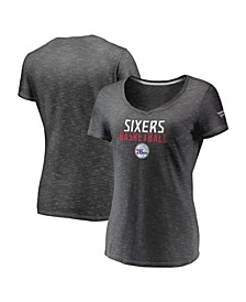 Women's Charcoal Philadelphia 76ers Double-Fade Space-Dye V-Neck T-shirt