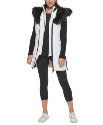 calvin klein solid faux fur hooded walker jacket