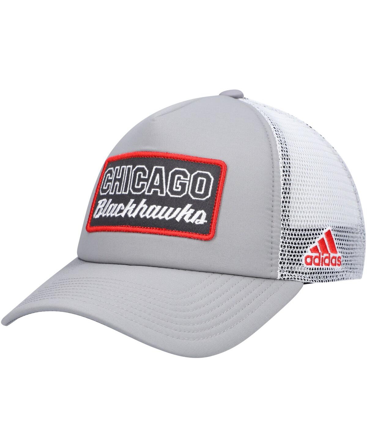 Adidas Originals Men's Gray, White Chicago Blackhawks Locker Room Foam Trucker Snapback Hat In Gray,white