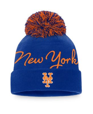 Women's Royal New York Mets Script Cuffed Knit Hat with Pom - Macy's