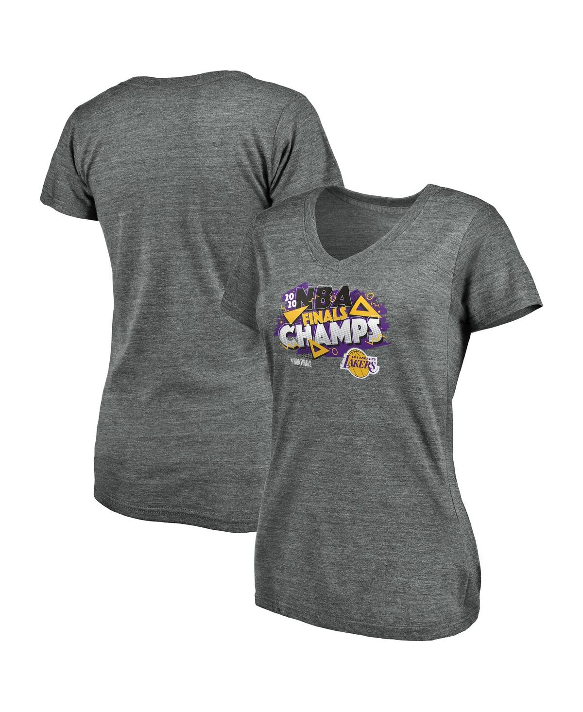 Women'sLos Angeles Lakers 2020 Nba Finals Championship Saved By The Buzzer V-Neck T-Shirt - Heather Gray