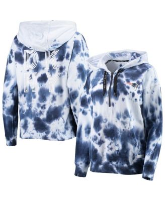 Women's White and Navy New England Patriots Dakota Oversized Tie-Dye Half-Zip Hoodie