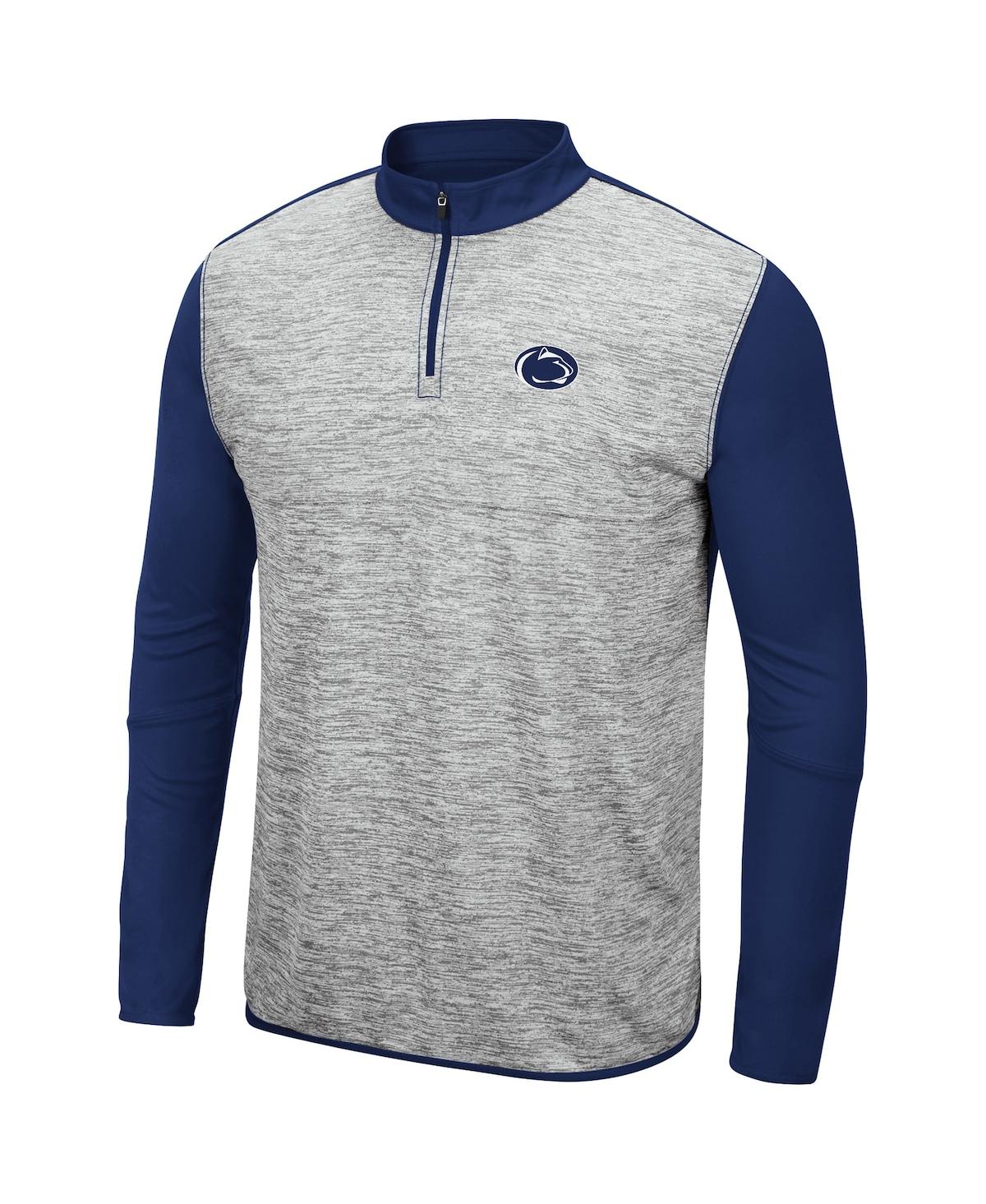 Shop Colosseum Men's Heathered Gray, Navy Penn State Nittany Lions Prospect Quarter-zip Jacket In Heathered Gray,navy