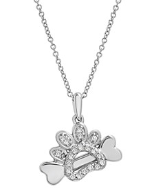Diamond Dog Paw & Bone Pendant Necklace (1/10 ct. t.w.) in Sterling Silver, 16" + 2" extender