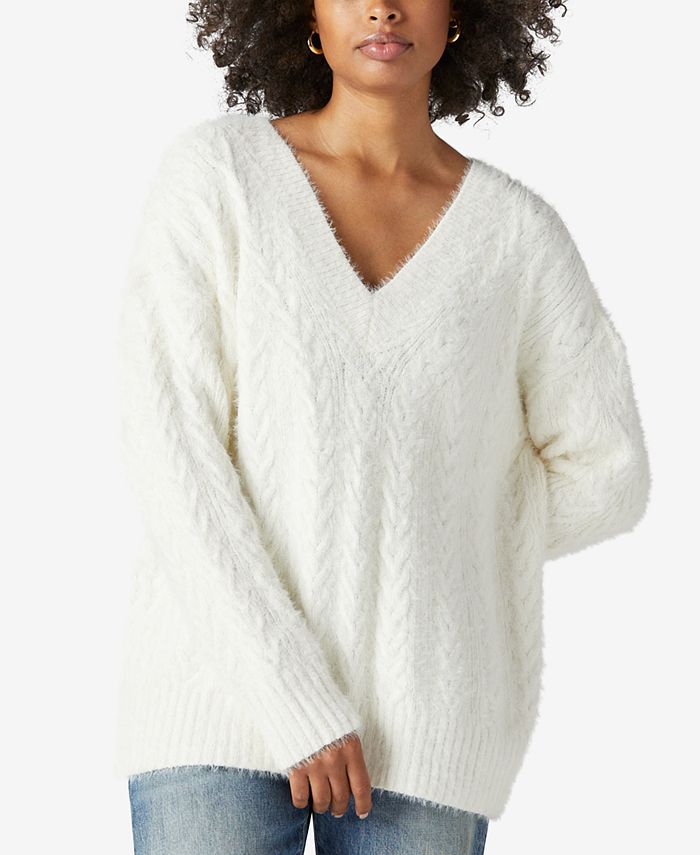 Lucky Brand Fuzzy Cable-Knit Eyelash Sweater - Macy's