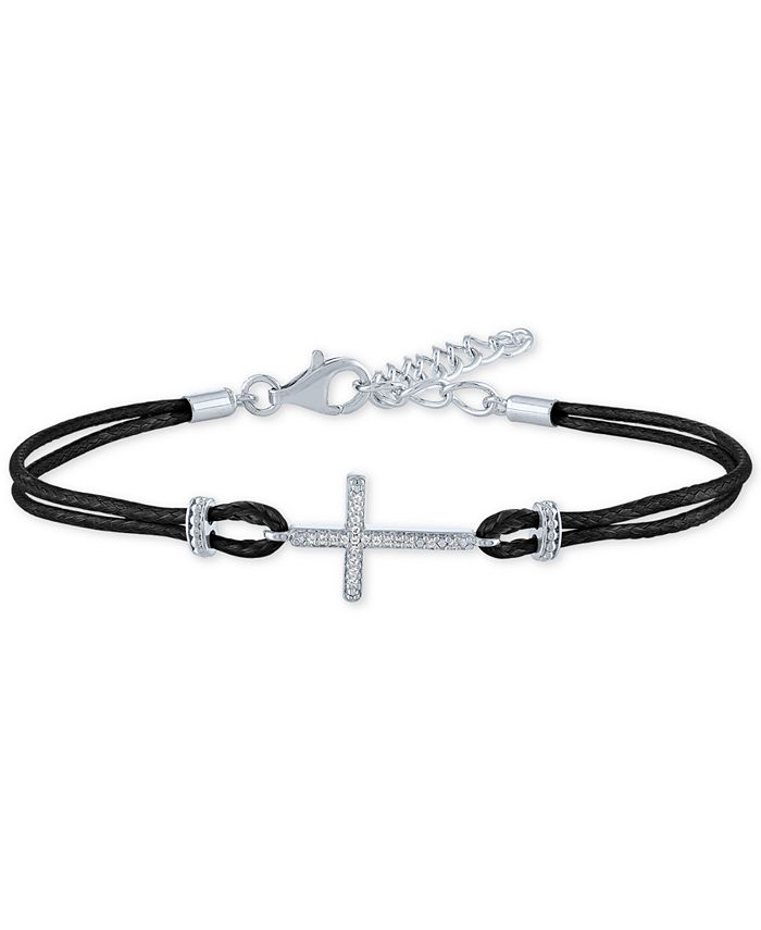 Macy s Diamond Accent East West Cross Black Cord Bracelet in