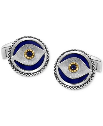 EFFY Collection - Men's Lapis & Blue Sapphire (1/8 ct. t.w.) Evil Eye Cufflinks in Sterling Silver & 14k Gold Over Silver