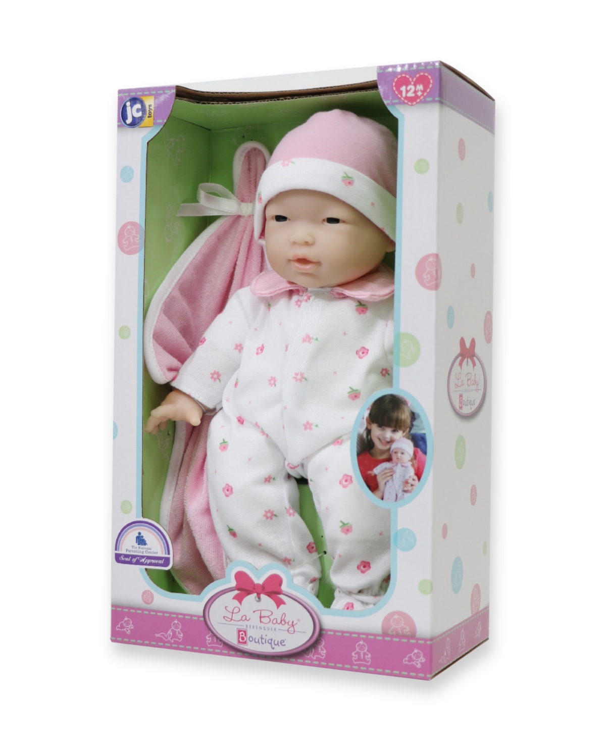 JC TOYS LA BABY ASIAN 11" SOFT BODY BABY DOLL PINK OUTFIT 