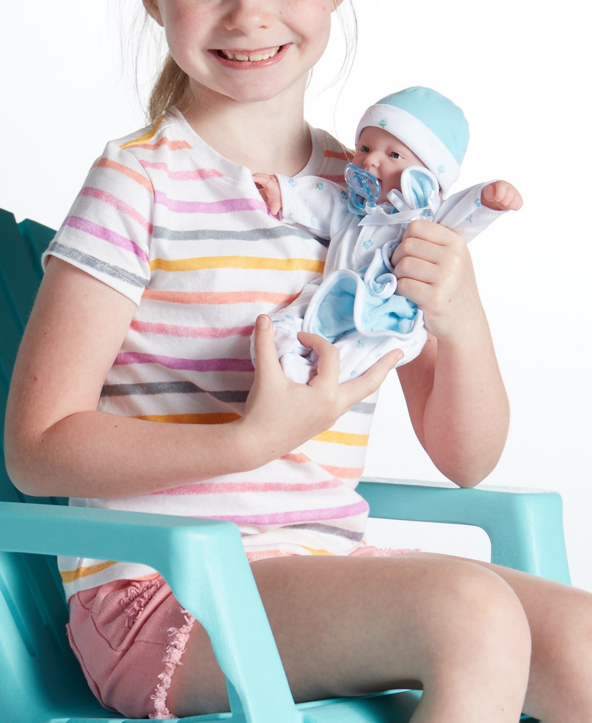 JC TOYS LA BABY CAUCASIAN 11" SOFT BODY BABY DOLL BLUE OUTFIT 