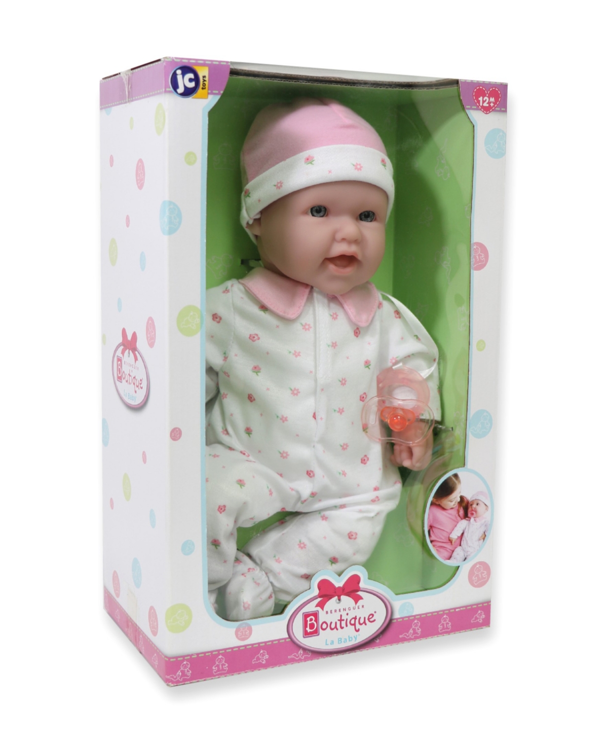 JC TOYS LA BABY CAUCASIAN 16" SOFT BODY BABY DOLL PINK OUTFIT 