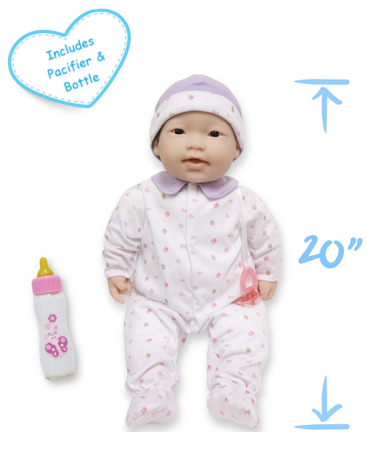 JC TOYS LA BABY ASIAN 20" SOFT BODY BABY DOLL PURPLE OUTFIT 