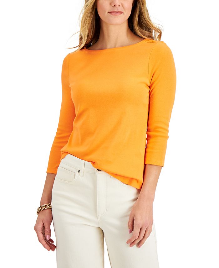 Charter Club Petite Pima Cotton Button-Shoulder Top, Created for Macy's ...