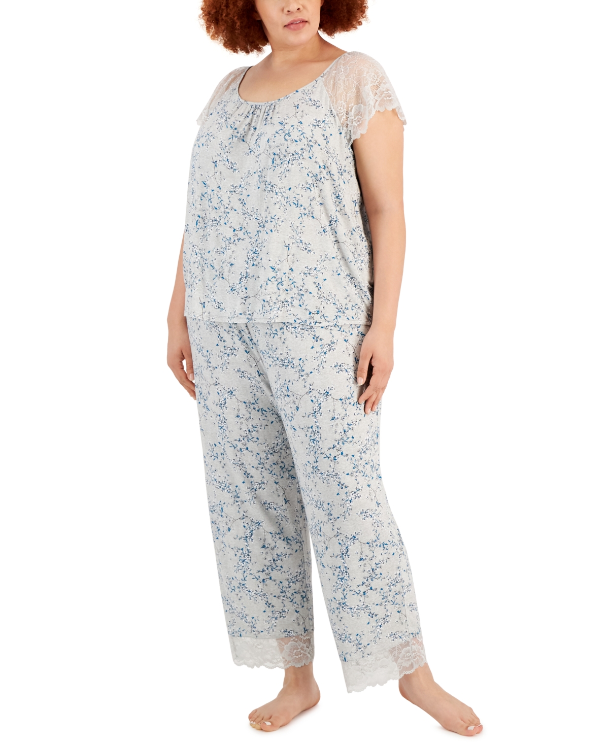 Charter Club Plus Size Lace-Trim Pajama Set, Created for Macy's