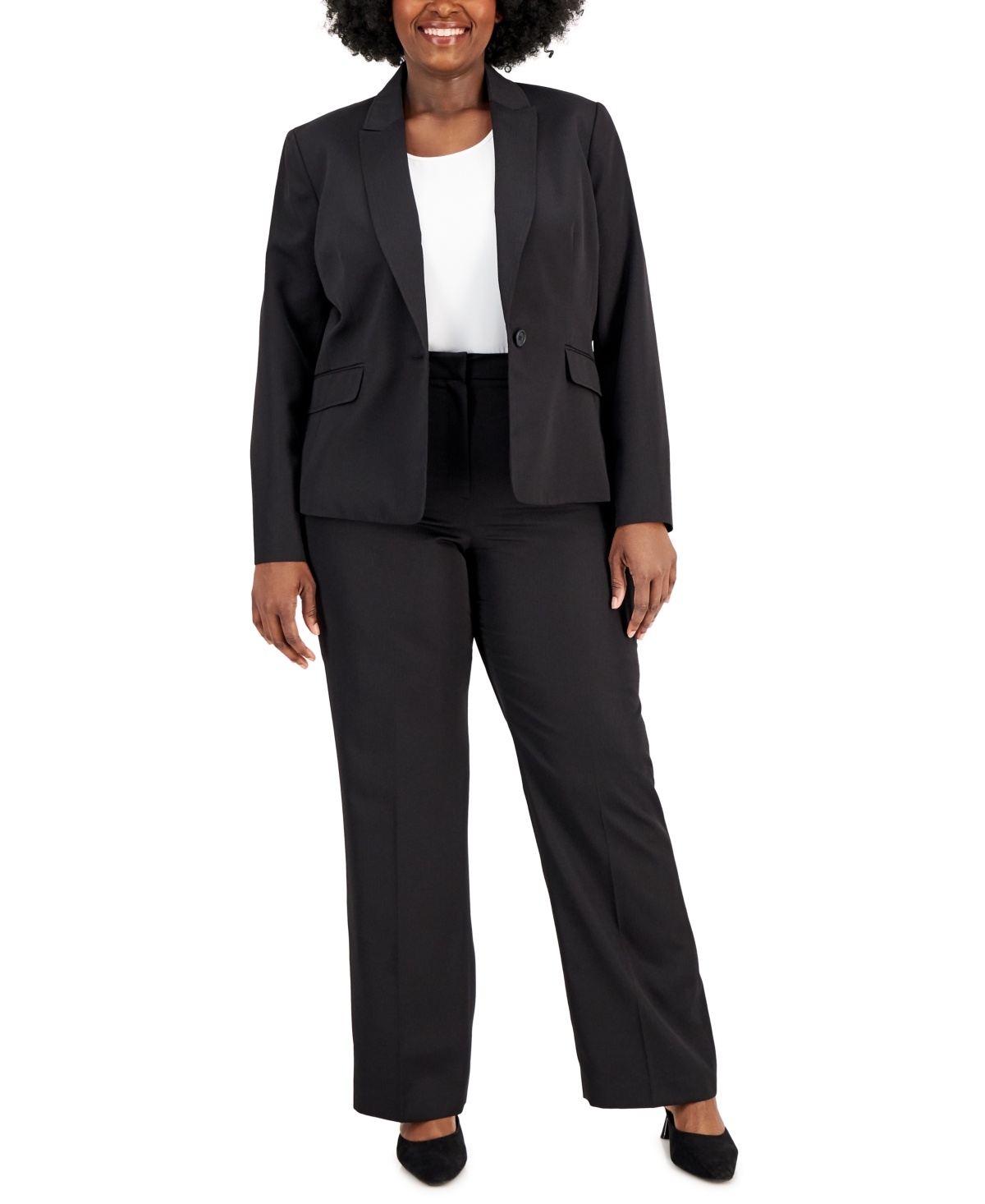 Le Suit Plus Size One-button Straight-leg Pantsuit In Black | ModeSens