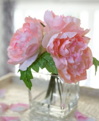 9" Artificial Silk Peony Arrangement in Glass Pot