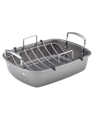 Circulon 17 in. x 13 in. Nonstick Bakeware Roaster with U-Rack, Gray